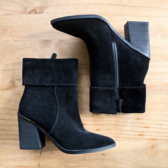 Blondo Shoes - Blondo Sidnee Black Leather Suede Almond Toe Block Heel Waterproof Bootie